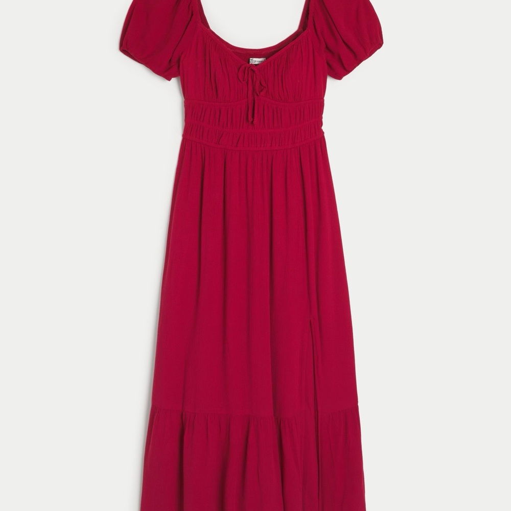 Hollister Red Short-Sleeve Channeled Midi Dress